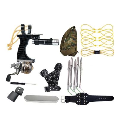 China Slingshot Set Professional Fish Shooting Tool Kit With High Quality Enclosed Fishing Wheel And Slingshot Hunting Catapult Shooting Fishing for sale