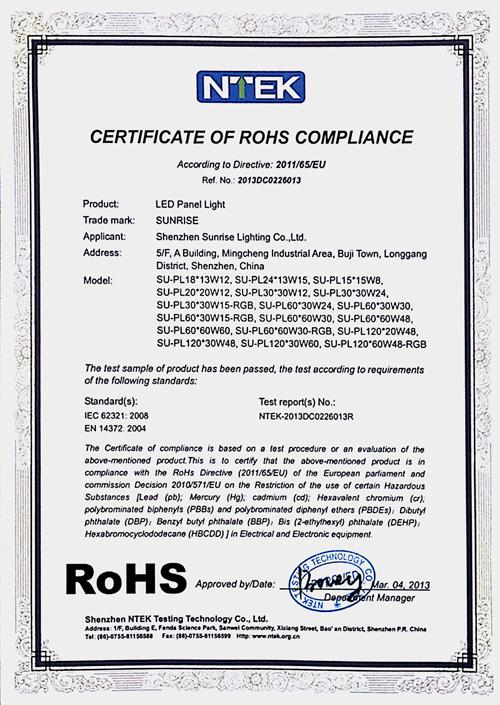 RoHS - Shenzhen Sunrise Lighting Co., Ltd.