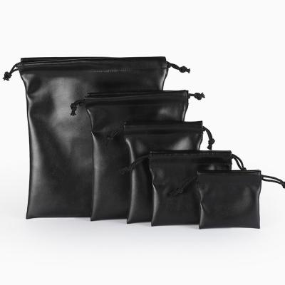 China ANTISTATIC Wedding Christmas Drawstring Box Tote Bag Black Leather Jewelry Bag for sale