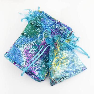 China High Quality Colorful Customized Recyclable Wedding Party Jewelry Pouches Wrap Romantic Gold Bronzing Organza Bag for sale