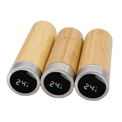 China PORTABLE Mikenda Smart Temperature Bottle Bamboo Shell Cup Stainless Steel Thermal Water Bottle for sale