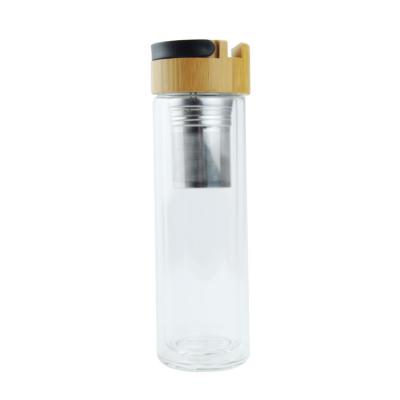 China Viable Products Good Quality 500ml Hot Selling Glass Water Bottle With Bamboo Lid Tea Infuser Strainer for sale