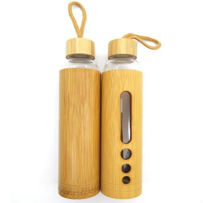 China Mikenda H161 High Borosilicate Sustainable Glass Water Bottle Shell Drinking Bottle With Bamboo Bamboo Lid for sale