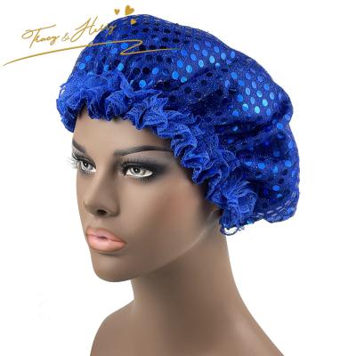 China Keep Tracy Warm and Simple Bath and Hair Care Herry's European and American Sequined Hats Sleep Lace Covers Night Hats for sale