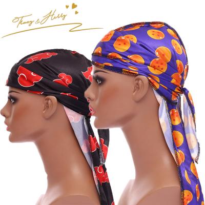 China Multifunctional Herry Printing Long Tail Cape Hip Hop Tracy Hat and Pirate Silk Turban Hood and Durags Silky Turban for sale