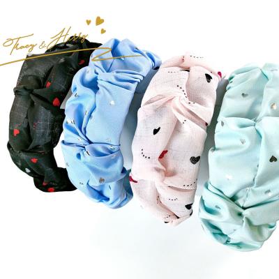 China New Candy New Design Tracy&Herry Sweet Flower Print Heart Color Ladies Hair Decoration Cute Bud Headband Women Hair Accessories Flower Headband for sale