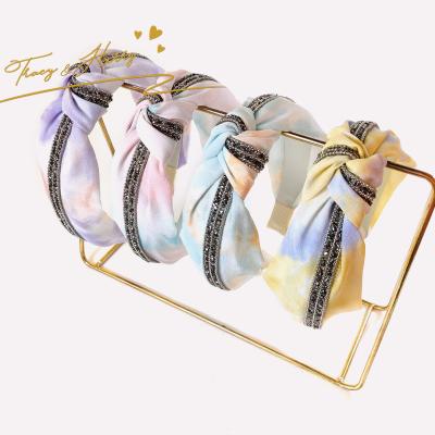 China Wholesale Mixed Ladies Hair Decoration Tracy&Herry Color Tie Dye Tied Hairband Fabric Simple Wide Edge Super Flower Snap Headband for sale