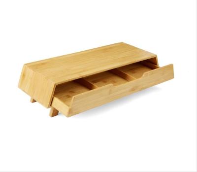 China Convertible Monitor Stand Bamboo Desk Countertop Wooden Monitor Riser With Pull Out Drawer for sale