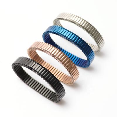 China TRENDY Fashion Colored Plated 316l Stainless Steel Stretch Bracelet Elastic Bands Bangle Spring Jewelry for sale