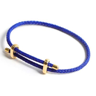 China TRENDY Custom Expandable Wire Bracelet Classic Blue Color Men's Cable Wire Bracelet Stainless Steel Stainless Steel String Bracelet With Gold Clasp for sale