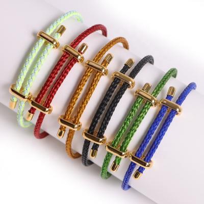 China New Trendy Amazon Trendy Top Selling Steel Wire Classic Adjustable Size Multicolor Black Green Red Blue String Bracelet For Girls for sale