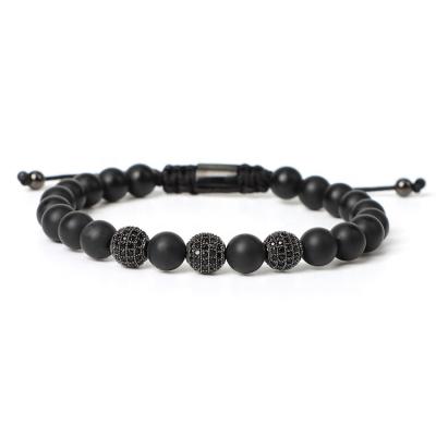 China Customizable Frosted Black Agate Jewelry Casual/Sporty Bracelet With Micro Diamond Set Ball Zircon Adjustable Braided Bracelet for sale