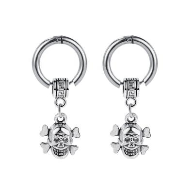 China Environmental Friendly Men's Jewelry Trend Personalized Skull Earrings Hip Hop Circle Stud Dangle Earring for sale