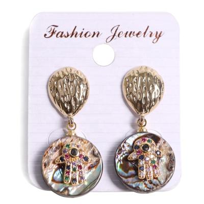 China New Arrivals Trendy Trendy Circle Shape Hamsa Hands Earring Abalone Shell Earrings With Fashion Hands Circle Earrings for sale