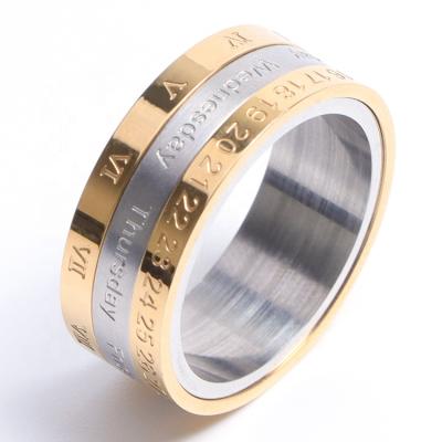 China TRENDY Customized Roman Numerals Rotating Steel Ring Cipher Calendar Digital Stainless Ring Personalized Men Ring for sale