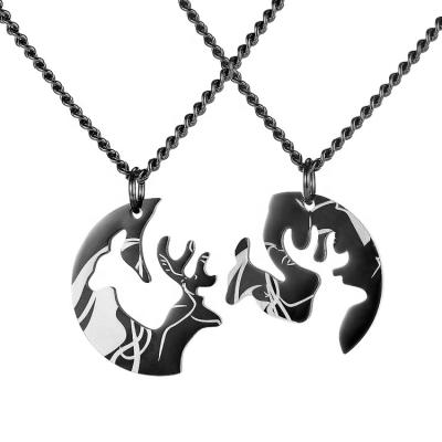 China Fashionable Shape Special Design Animal Pendants Couple Necklace Jewelry Elk Fox Necklace For Lovers Valentine's Day Gift for sale