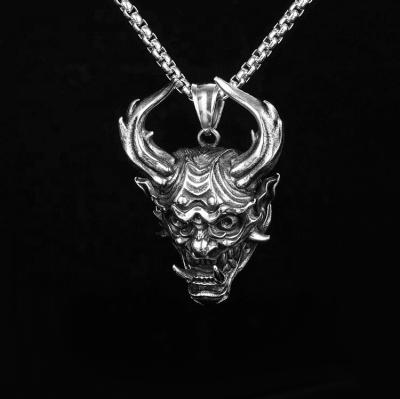 China Wholesale High Quality Fashion Stainless Steel 45mm Hiphop Punk Demon Cow Head Shaped Pendant Necklace Men for sale