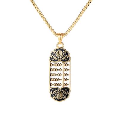 China Unique Necklace Design Jewelry Fashion Punk Gold Plated Lucky Chinese Words Pendants Necklace With Box Chain For Men for sale