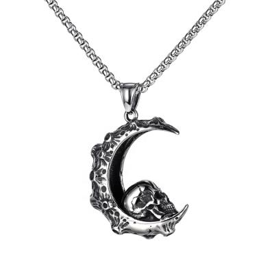 China Newest Minimalist Stainless Crescent Necklace Fashion Stainless Steel Moon Men's Necklace Pendant Wholesale Custom FASHIONABLE Skull for sale