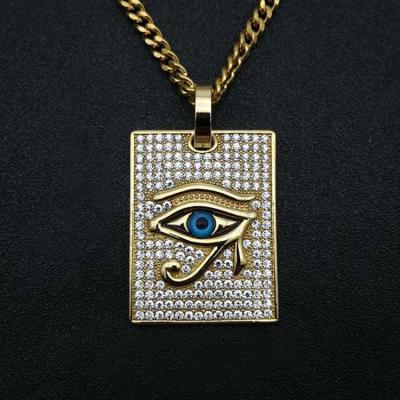 China Luxury Eyes Of Horus Pendants Necklace Inlay Square Dogtag Mens Necklace Hiphop Hip Hop Jewelry Mens Necklace for sale