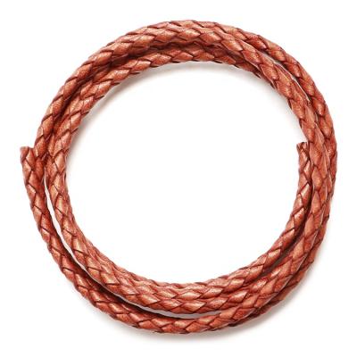 China Fashion Genuine 4mm 5mm 6mm Brown Real Leather Round Braided Rope Whip Leather Rope For Jewelry Make Leather Bracelet for sale