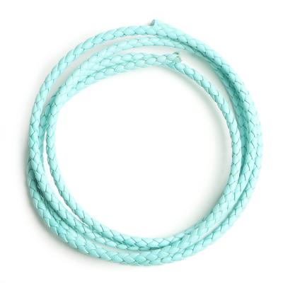 China Fashion Wholesale High Quality Top Layer Whip Genuine Leather Cords 4mm Baby Blue Braided Leather Rope For Bracelet Jewelry Making for sale