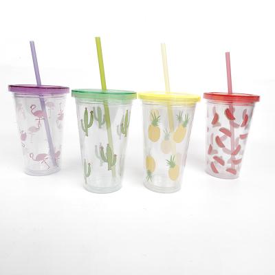 China 450ML plastic cups viable with straw plastic cup juce cup with straw for sale