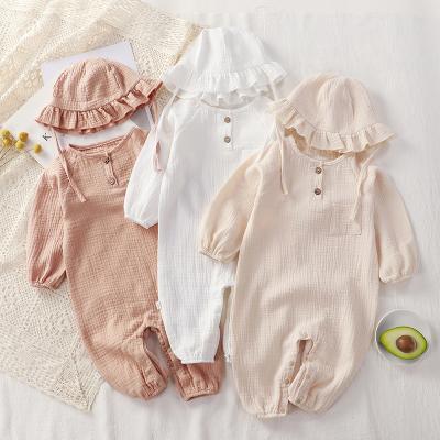 China Wholesale Newborn 100% Cotton Rompers Spring Autumn Toddle Jumpsuit Long Sleeves 100% Muslin Bodysuit Organic Cotton Baby Pajamas for sale