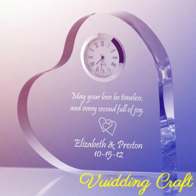 China Europe Personalized Heart Shape Clock Paperweight Wedding Remembrance for sale