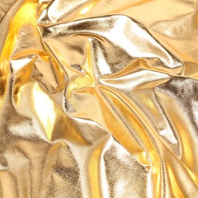 China Champagne Gold 100Polyester Printing Fabric Foil Printing Metallic Cloth For Evening Dance Bikini Swimwear Stage Costumes for sale