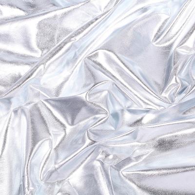 China Metallic Bright Silver 100Polyester Foil Print Fabric For Costumes Cloth Evening Dance Bikini Dress for sale