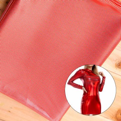 China Designer Metallic Red Dot Pattern Foil Print Fabric 100Polyester for Cloth Costume Bowknot GIF Decoration Textile for sale