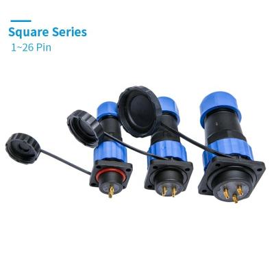 China Waterproof LED Screen Cable Connector Plug Square IP68 Panel Mount SP/SD/16/20/28 Male&Female 2/3/4/5/6/7/9/10 Male Connectors Dad Mom for sale