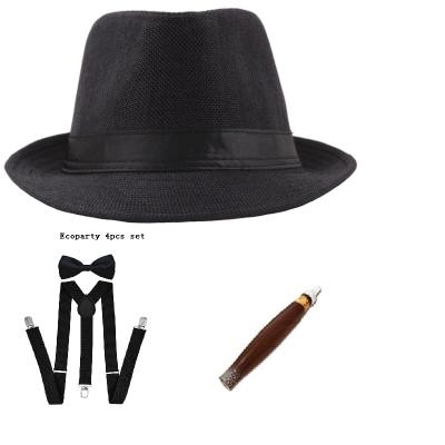 China 1920s 20s Bandit Set Men's Full Gear Men's Cigar Gatsby Kit Costume Accessories Ecoparty Hat Braces Link for sale