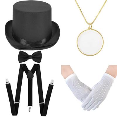 China Full Men's 1920s Gear Cosplay Bandit Costume Accessories Set Hat Straps Link Set ECOPARTY for sale