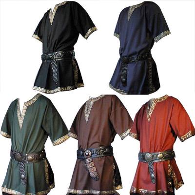 China Medieval Norman Knight Braid Viking Pirate Saxon LARP Medieval Adult Mens Knight Warrior Costume Green Tunic Clothing Tops Shirt For Men for sale