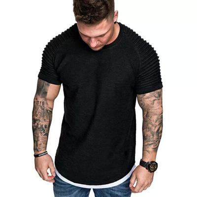 China HIGH STREET Mens T-Shirts Pleated Basic Tee New Coldker Fit O Neck Muscle Sleeve Tops Summer Casual Solid Short Slim Shirts for sale