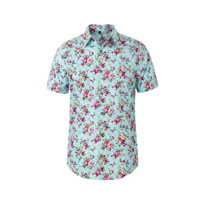 China Rose Floral Printing Beach Cotton Hawaiian Shirts For Men Sustainable Short Sleeve Beach Regular Fit Blouse for sale