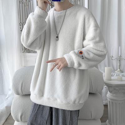 China 2022 new Anti-wrinkle men's sweater fashion warm lambskin velvet round neck sweater casual plus velvet sweater for sale