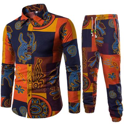 China 100% Polyester Traditional Africa Men Clothing For Adult Male Party Fashion Club Dashiki Bazin Riche Ethnic Print Shirt Pants Sets Suits 2PCS for sale