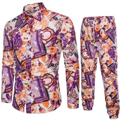 China 100% Polyester Coldker Mens Fashion Casual Floral Print Shirts+pant Set Hawaiian Mens Beach Clothing for sale