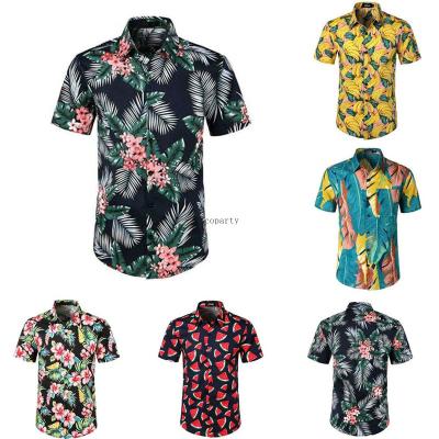 China Sustainable Mens Floral Boho Hawaiian Summer Printed Beach Short Sleeve Camp Shirt Tops Blouse for sale