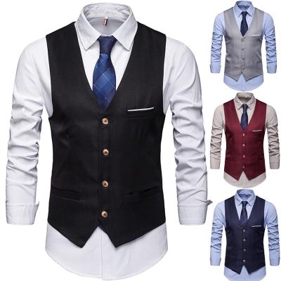 China QUICK DRY Men Business Blazer Vests Pockets Stripes Suit Vest Classic Solid Color Men's Business Vest Formal Removable White Workwear for sale