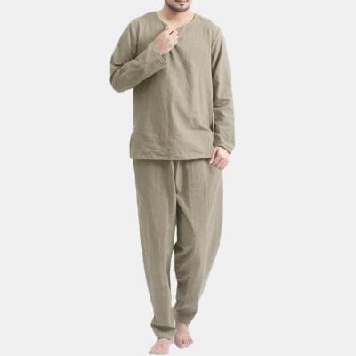 China QUICK DRY 2pcs/Set Pajama Sets Male Solid Color Long Sleeve Pijamas Sleepwear Nightgowns Pajamas Man Pullovers Top Elastic Waist Panties for sale