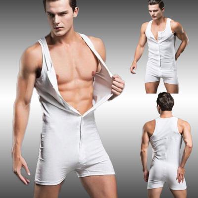 China QUICK DRY Men's One Piece Suit Pure Cotton Men's Pajamas Set Breathable Solid Sleeveless Underwear Body Shapers for sale