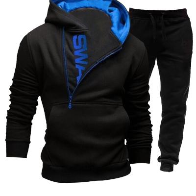 China Plus size 2022 winter pullover side zipper contrast color hooded men's velvet sweater set men's sports leisure sports suit for sale