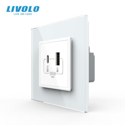 China Livolo Crystal Glass Panel Luxury UK Standard USB+Type C Socket, Chagr Free Socket Wall Power Outlet, 18W Type Sockets for sale