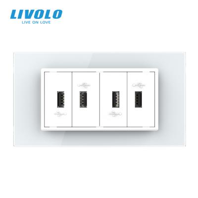 China Livolo USA Standard 4 Pin USB Residential/General Purpose Wall Outlet, White Glass Panel 4 Port USB Outlet for sale