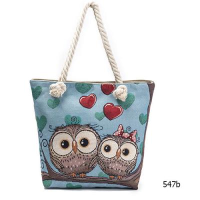 China Source Handled Owl Jacquard Canvas Beach Bag, Original Quality Canvas Bag for sale