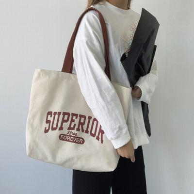 China 100% Eco-friendly Single Letters Simple Letters Eco-friendly Women's Retro Canvas Tote Bag Women's Canvas Tote Bags for sale